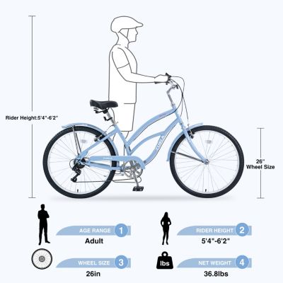 Streamdale 7 Speed Bicycles, Multiple Colors 26"Inch Beach Cruiser Bike