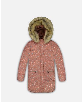 Puffy Long Coat Dusty Pink With Small Flowers