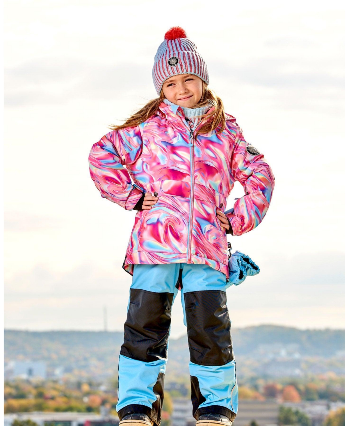 Deux par Deux Girl Two Piece Snowsuit- Child - Air blue printed marble