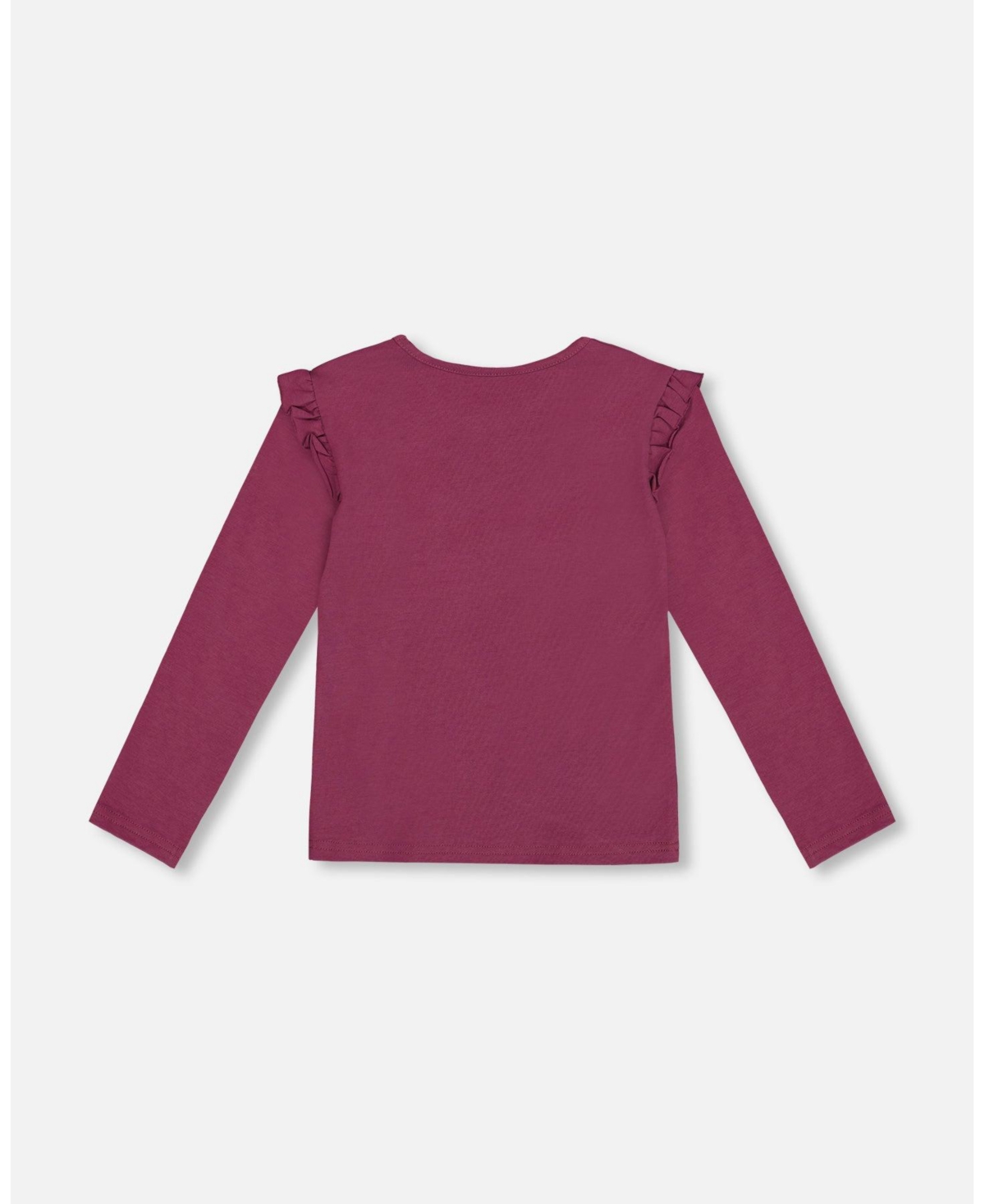 Deux par Deux Big Girls Organic Cotton T-Shirt With Frill- Burgundy