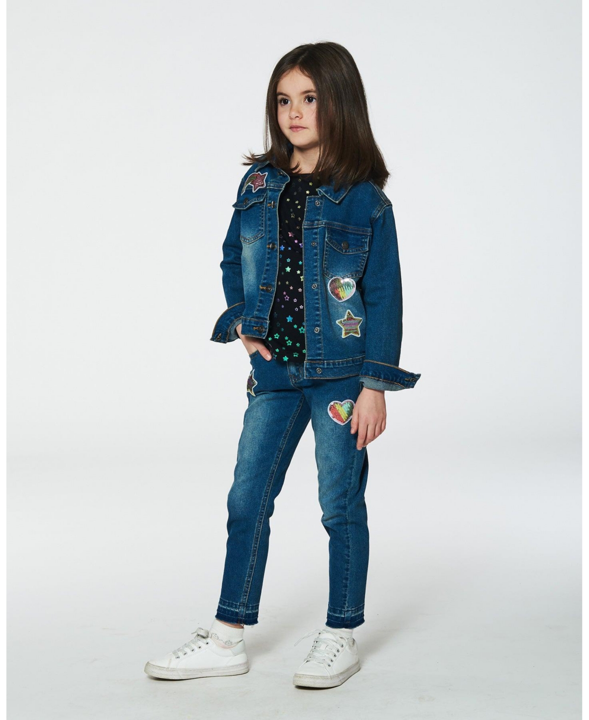 Deux par Deux Girls Denim Jacket With Embroidery Patch
