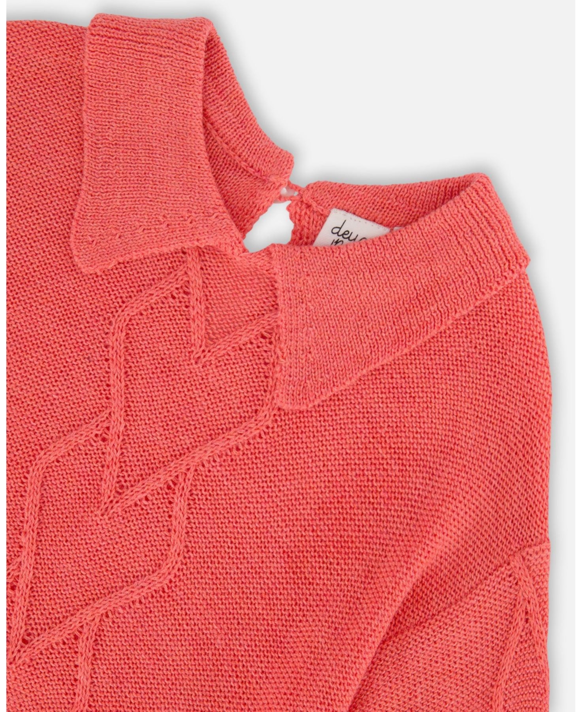 Deux par Deux Big Girls 3/4 Knit Sweater With Collar- Coral