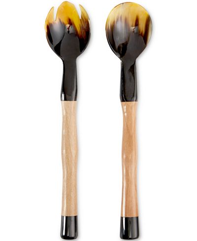 Heart of Haiti Horn Salad Servers with Wooden Handles