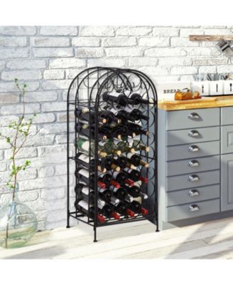 35 Bottle Wrought Iron Wine Rack Cabinet with Lock, Black