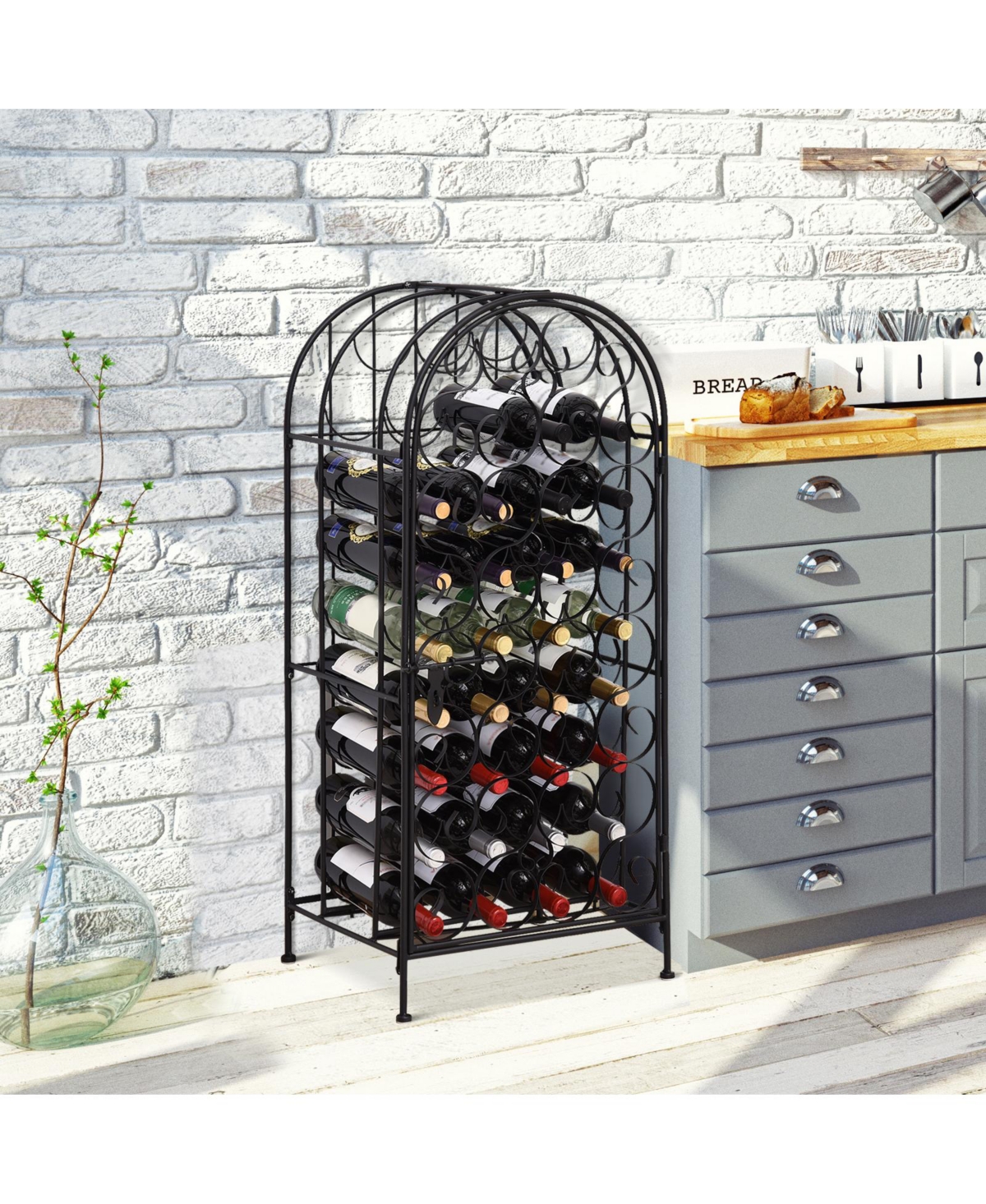 Homcom 35 Bottle Wrought Iron Wine Rack Cabinet with Lock, Black