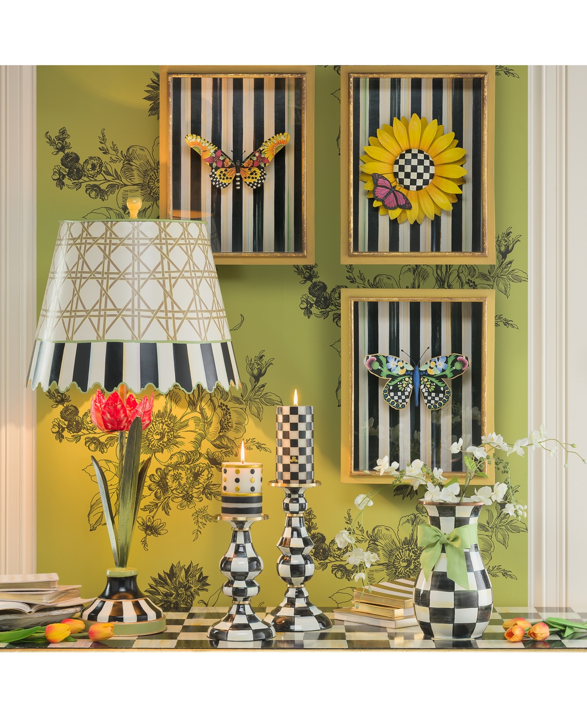 Mackenzie-childs Mackenzie Childs Courtly Check Medium Pillar Candleholder In No Color