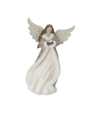 Winter Angel Figurine With Bird Accent (Set of 2)