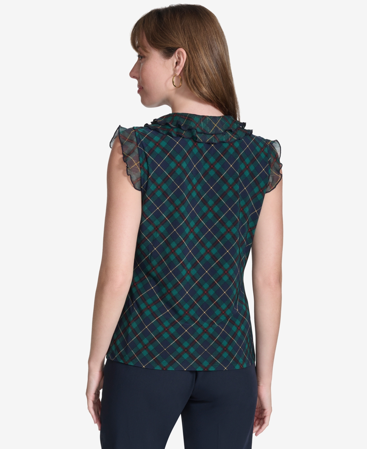 Tommy Hilfiger Women's Plaid Ruffle-Trim Top -for