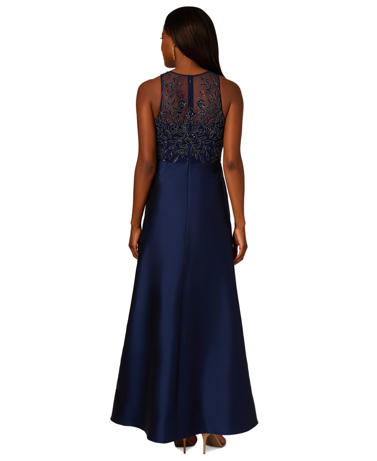 Adrianna Papell Women s Beaded Taffeta Ball Gown Light Navy Smart Closet