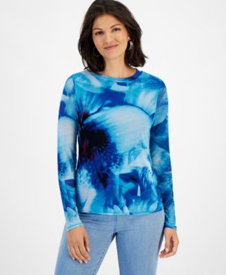 I.N.C. International Concepts - Floral-Print Mesh Top