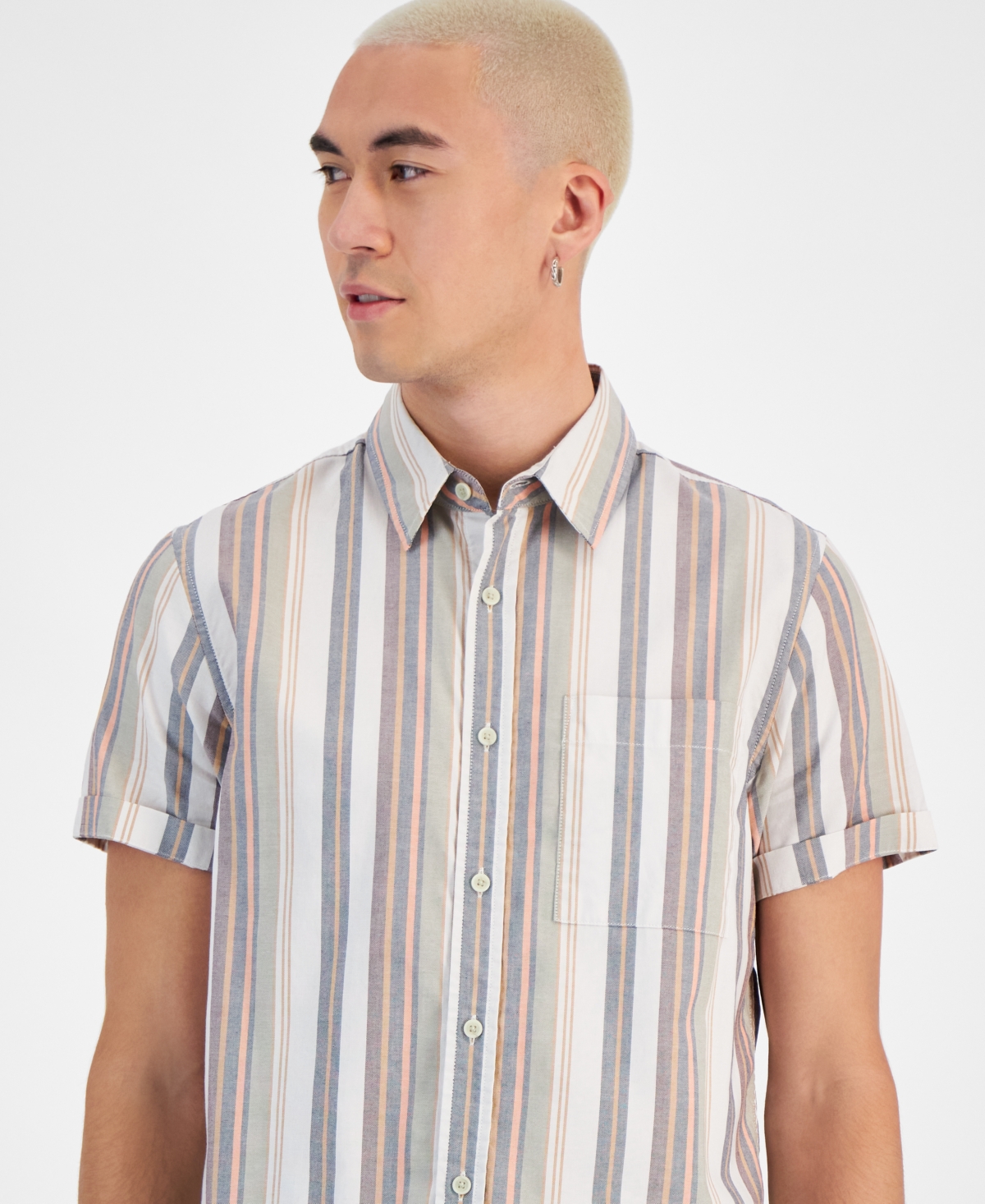 Sun + Stone Men's Leon Striped Short-Sleeve Shirt, Created for Macy's