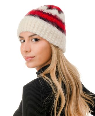 Stripe Fuzzy Hair Beanie