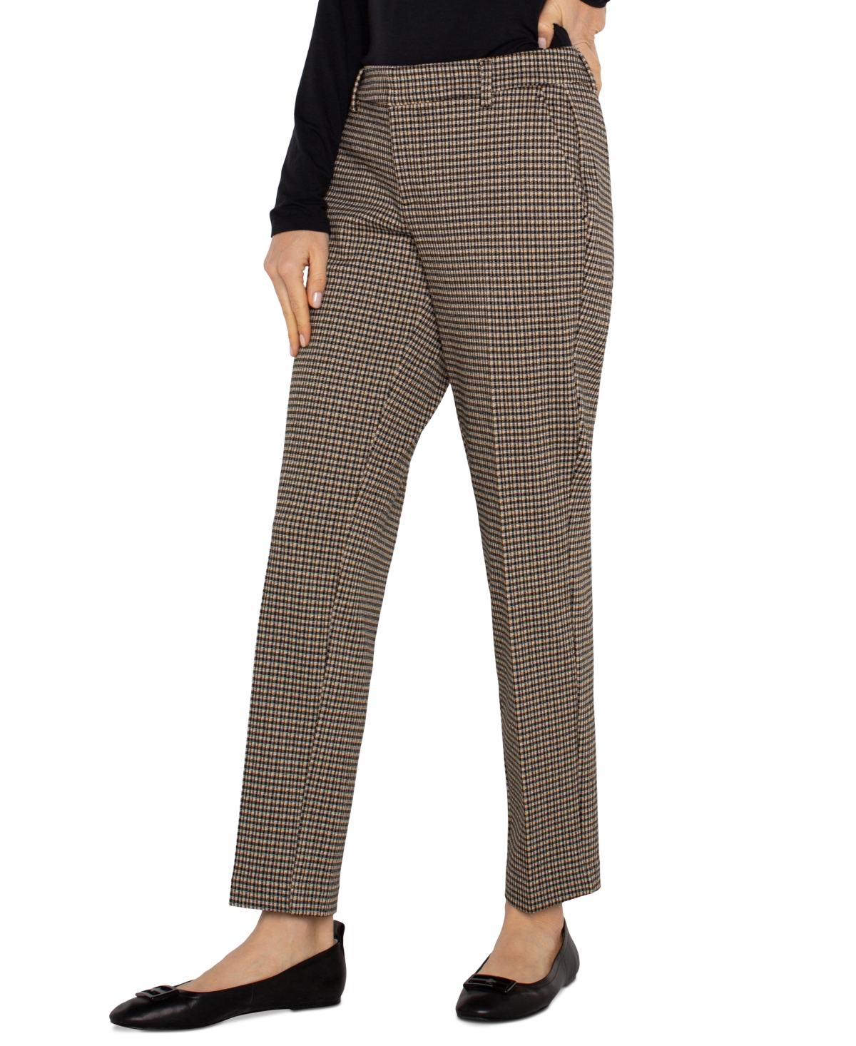 Liverpool Women's Kelsey Mid Rise Plaid Knit Straight-Leg Pants -Tan Check