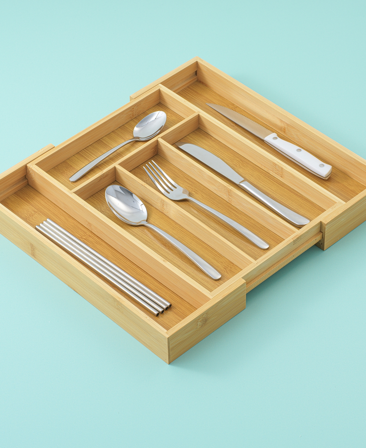 Joyjolt Bamboo 5 Slot Drawer Organizer For Kitchen Utensils In Brown