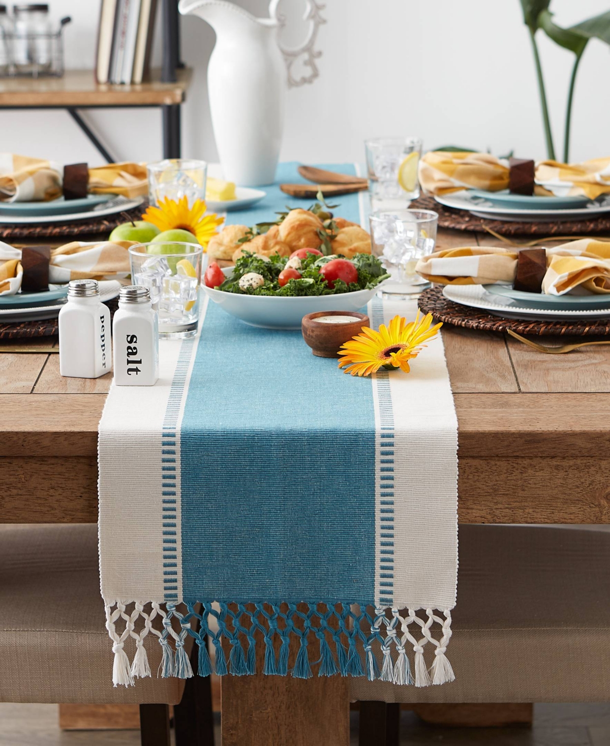 Design Imports Dobby Stripe Ribbed Table Runner, 13"x72 " In Storm Blue