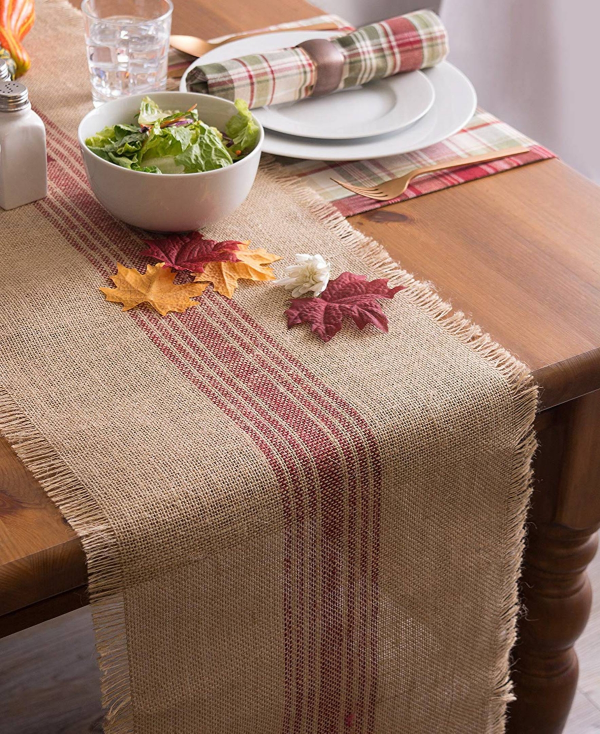 Design Imports Stripe Burlap Table Runner, 14x108 Inches In Middle Stripe Barn Red