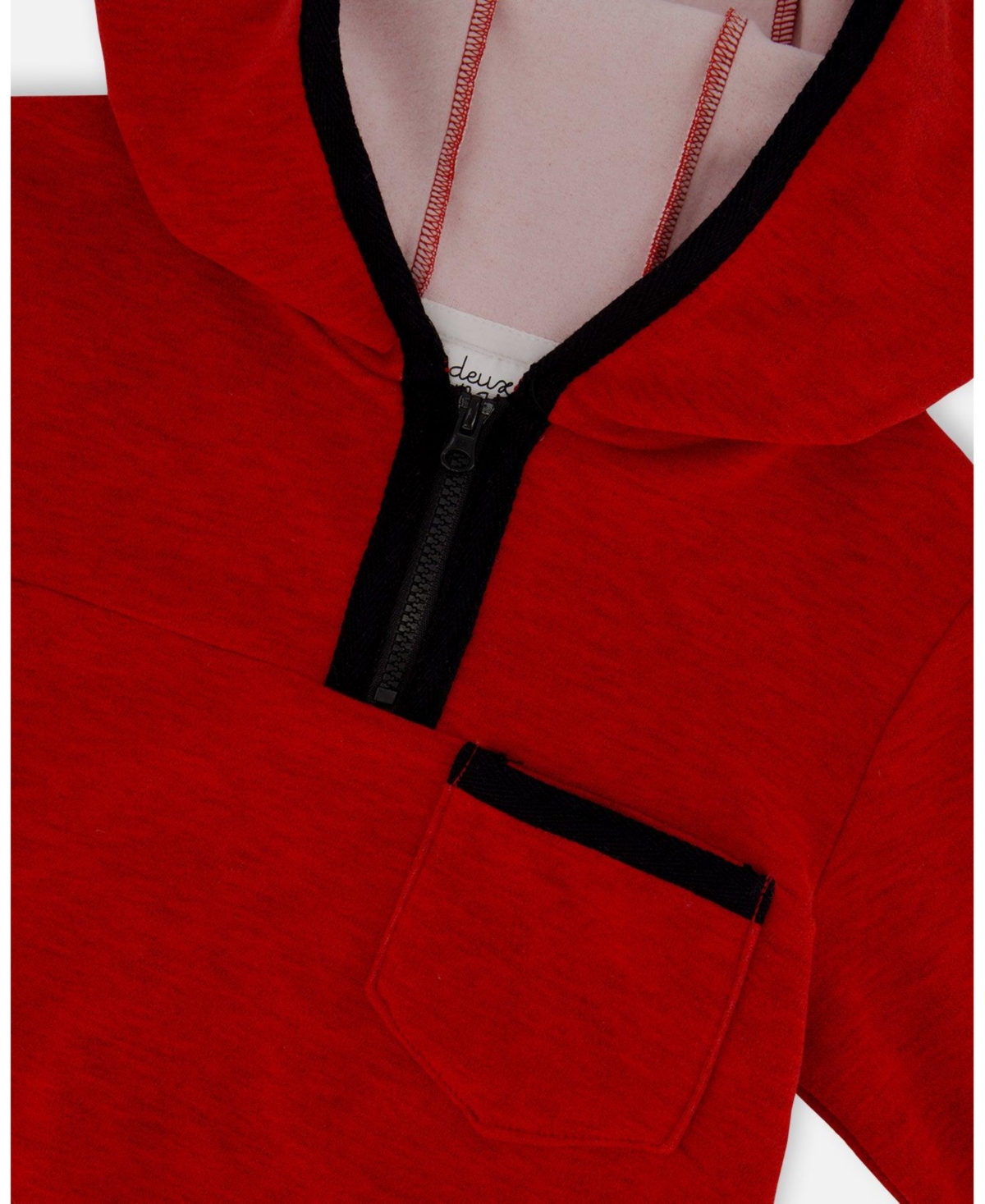 Deux par Deux Big Boys Hooded T-Shirt With Zip- Red mix
