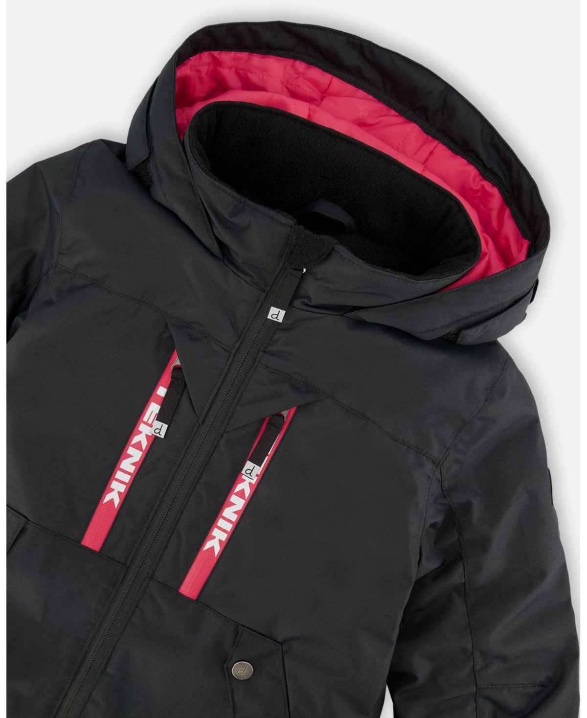 Deux par Deux Toddler Boys One Piece Technical Snowsuit Black And Candy Pink - Black and candy pink