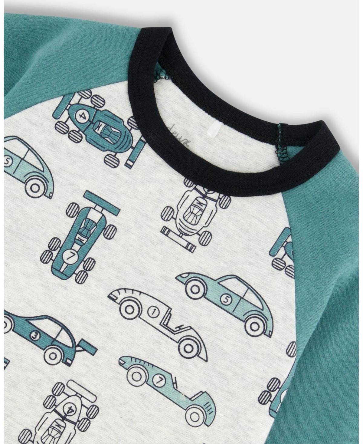 Deux par Deux Toddler Boys Organic Cotton Two Piece Pajama Set- Green printed cars