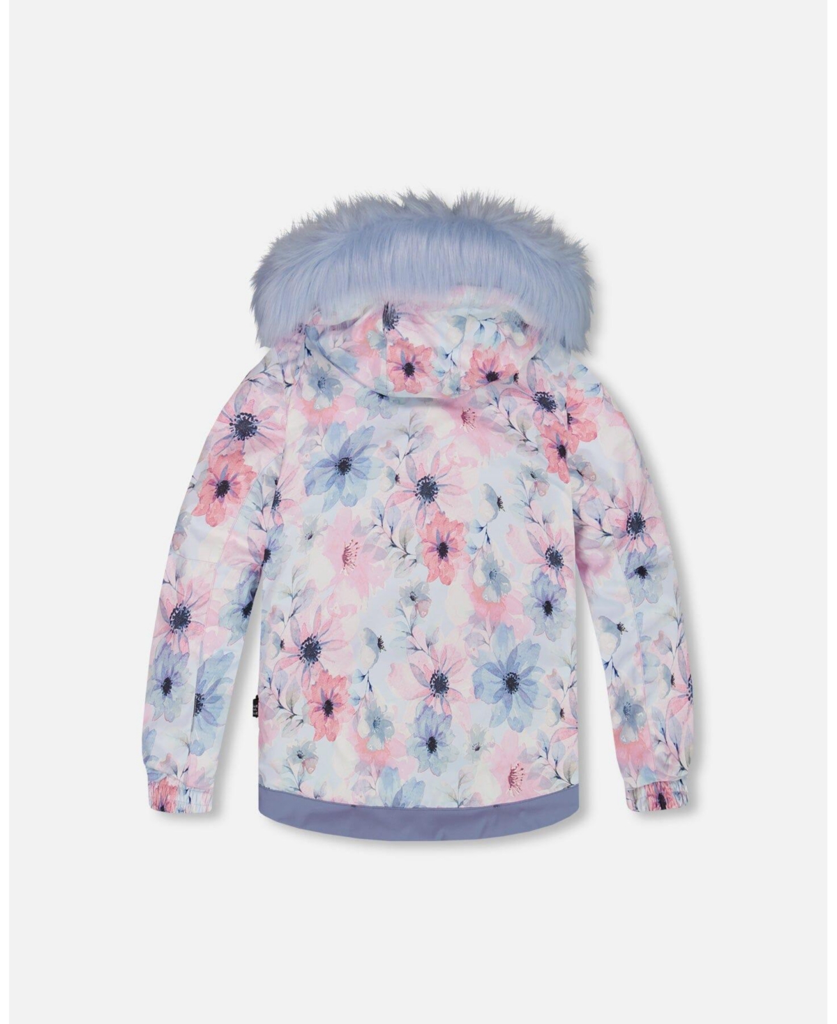 Deux par Deux Big Girls Two Piece Snowsuit Solid Pant And- Printed watercolor blue flowers