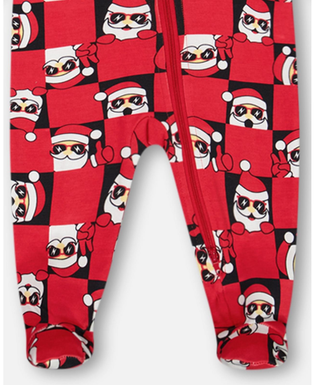 Deux par Deux Baby Boys Baby Organic Cotton One Piece Pajama- Red printed santa