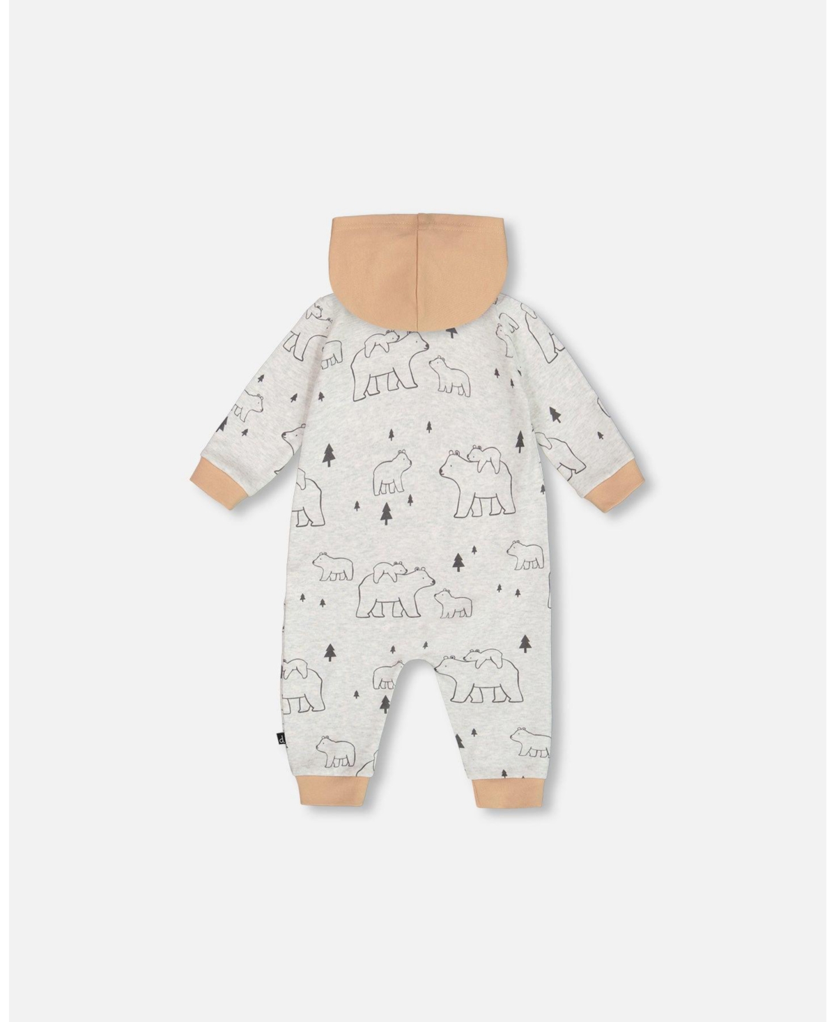 Deux par Deux Baby Boys Baby Organic Cotton Hooded Jumpsuit- Gray mix printed bears