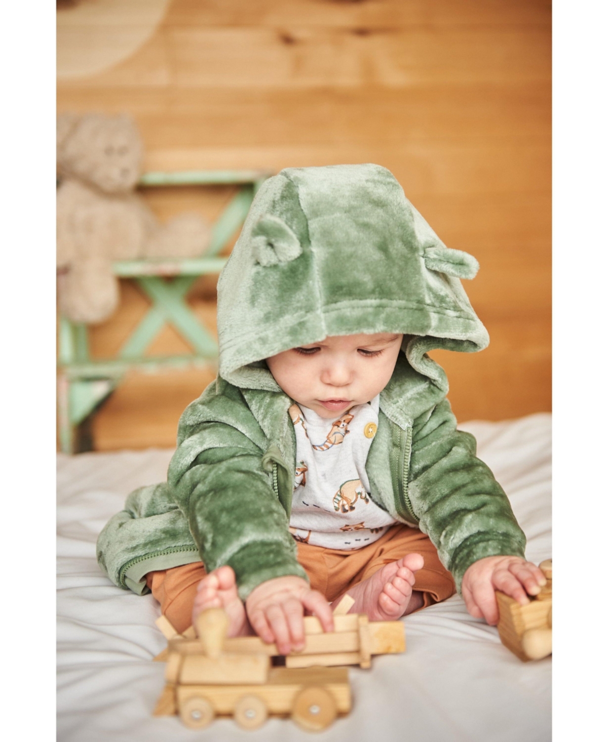 Deux par Deux Baby Boys Baby h Hooded Zip Jacket- Green