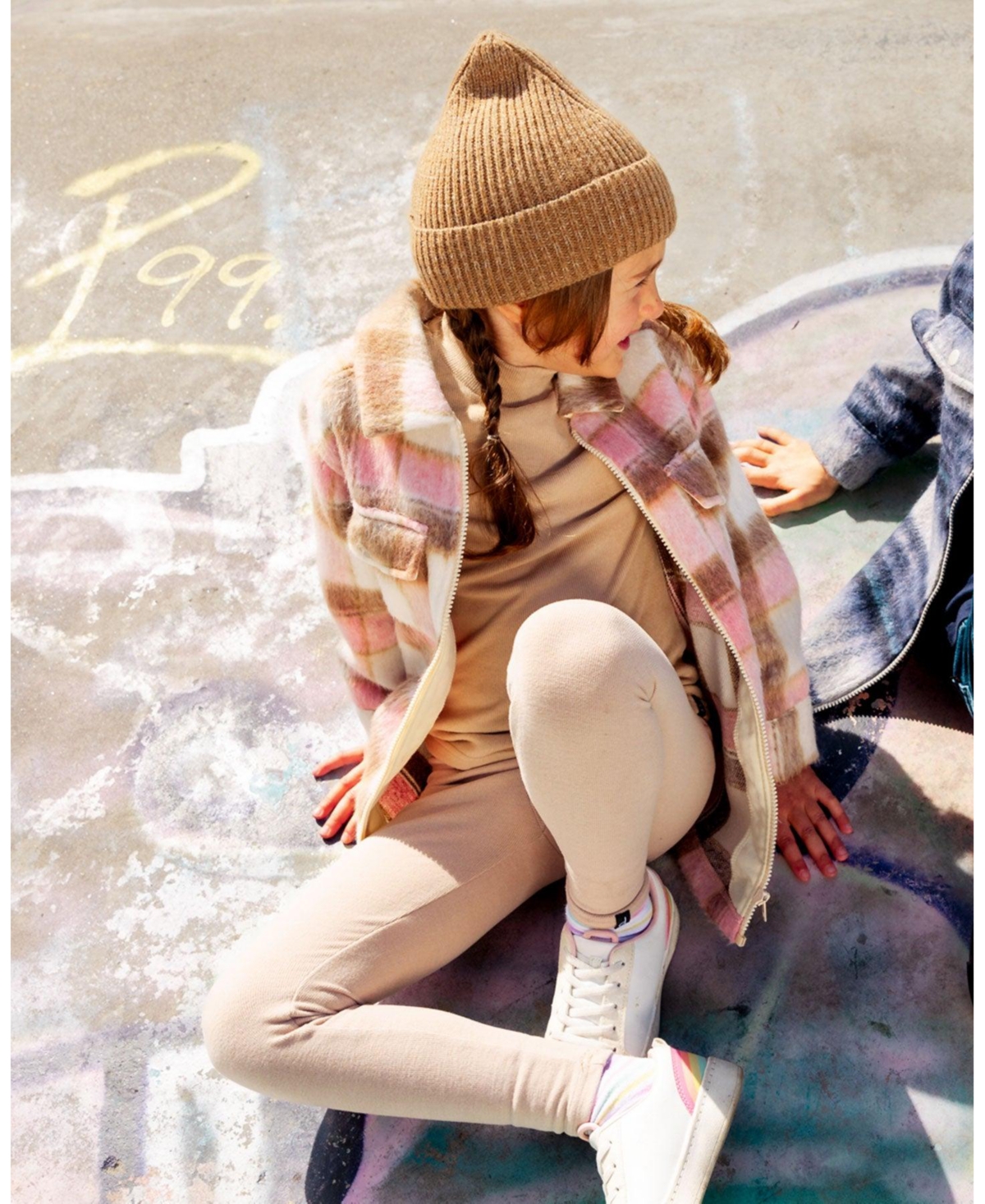 Deux par Deux Big Girls Super Soft Brushed Mock Neck Top- Medium beige