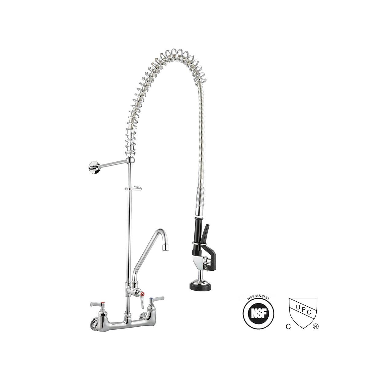Aquaterior Pre-Rinse Brass Wall-mount Faucet w/ 12" Add-On Faucet Restaurant Cupc Nsf - Silver