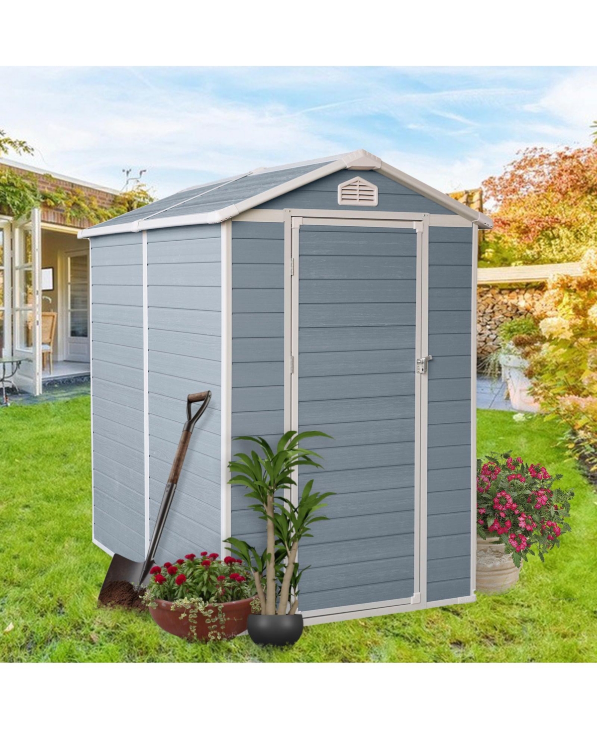 Mondawe Resin Outdoor Storage Shed Kit-Perfect to Store Patio Furniture- Grey