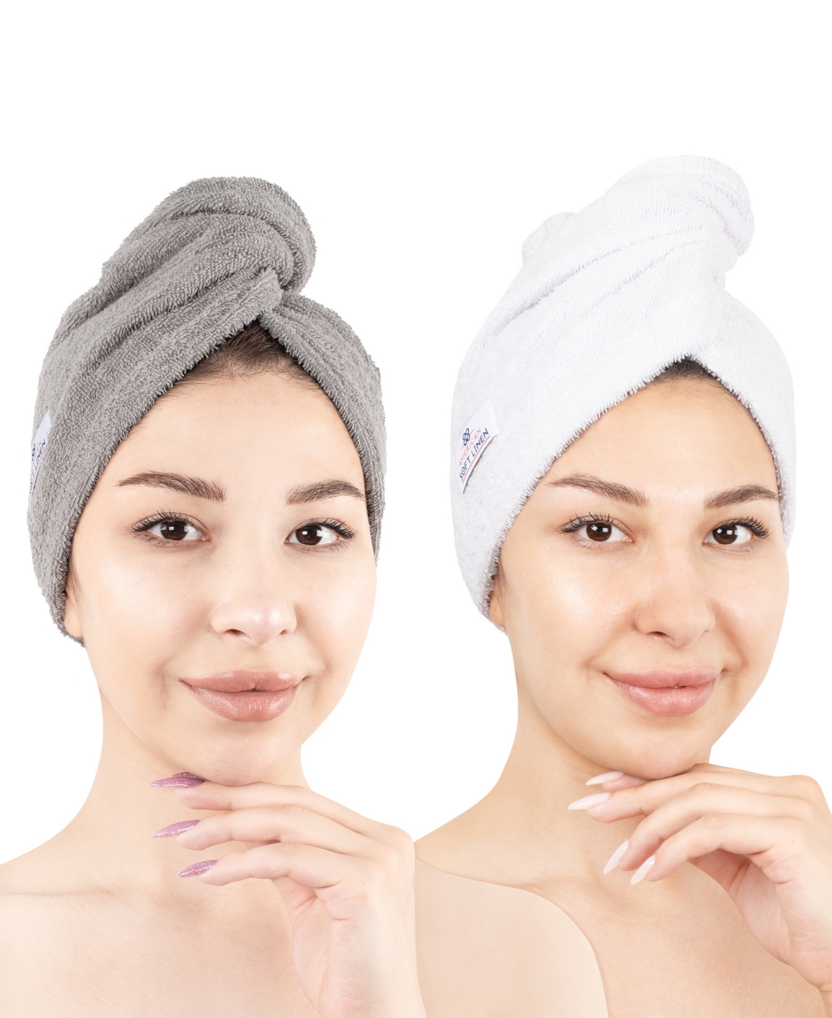 American Soft Linen 2-pack Hair Drying Towels In Gray-white