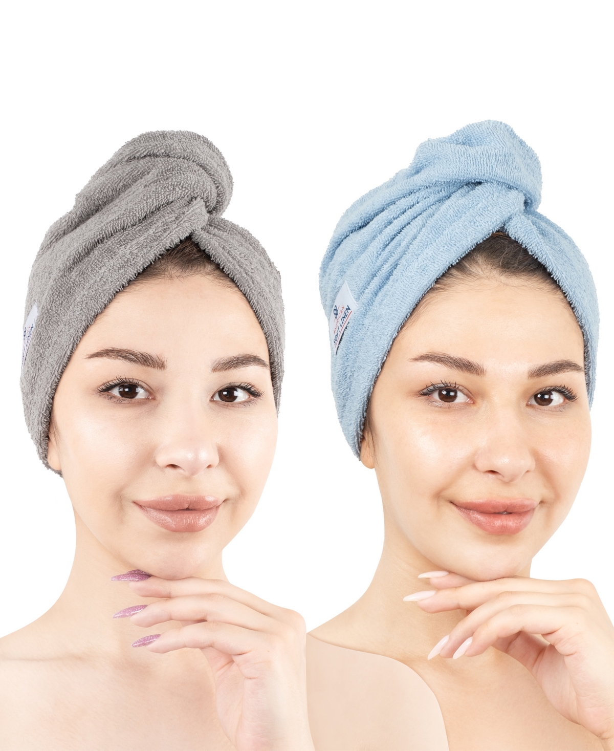 American Soft Linen 2-pack Hair Drying Towels In Gray-sky Blue