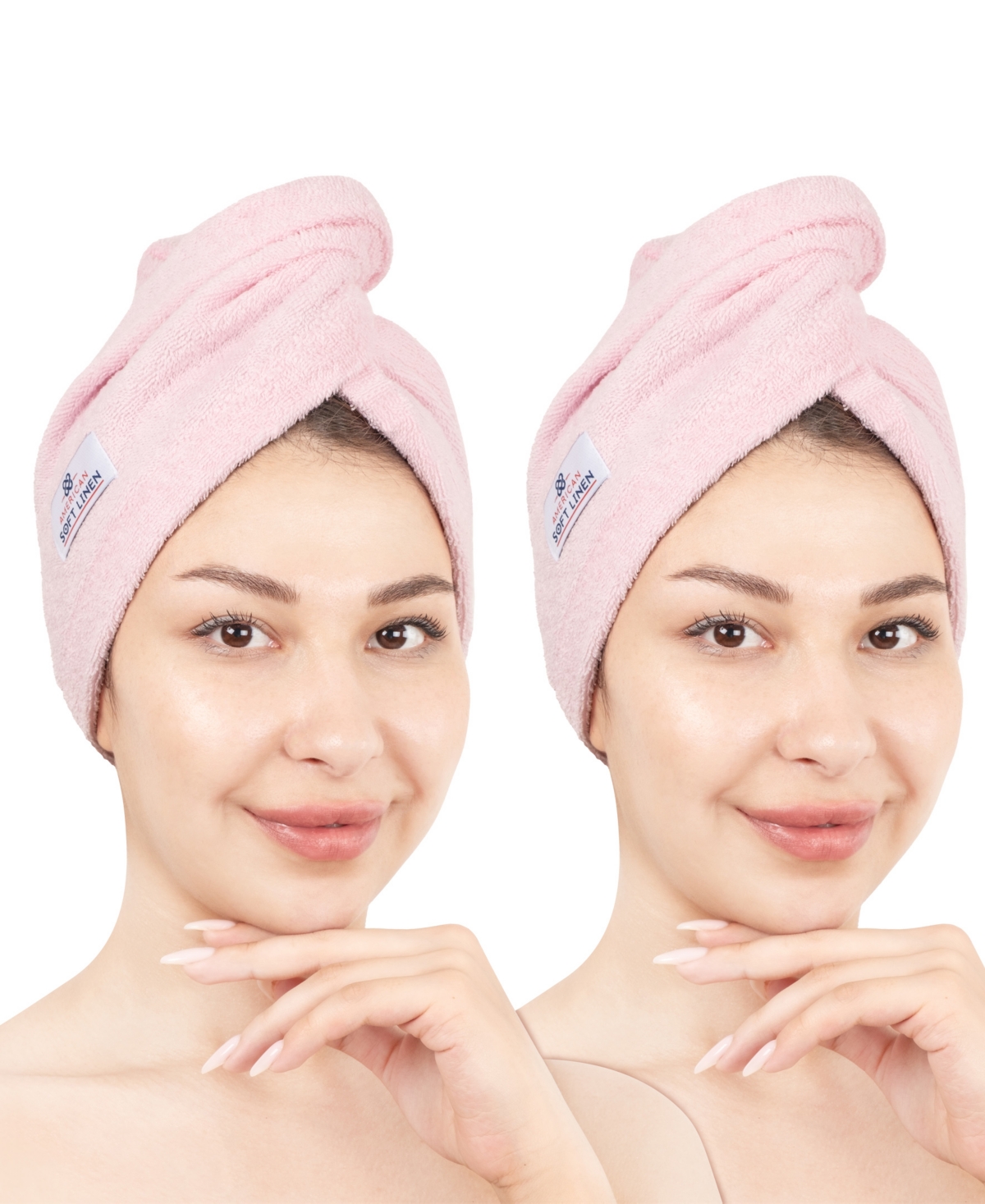 American Soft Linen 2-pack Hair Drying Towels In Pink