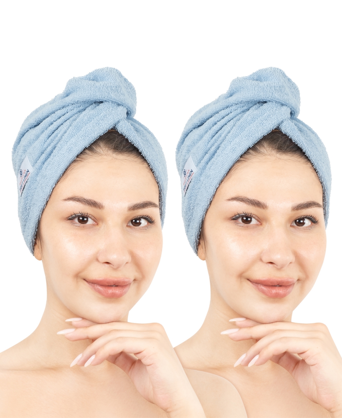 American Soft Linen 2-pack Hair Drying Towels In Sky Blue