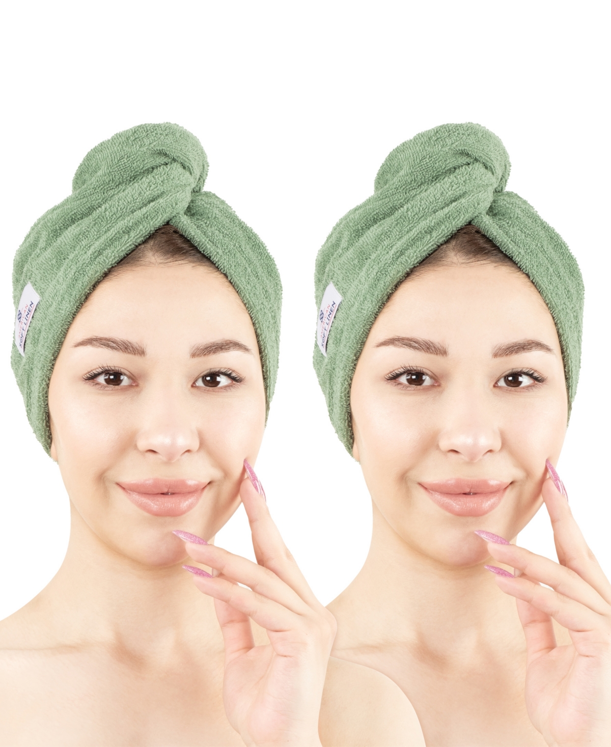American Soft Linen 2-pack Hair Drying Towels In Sage Green