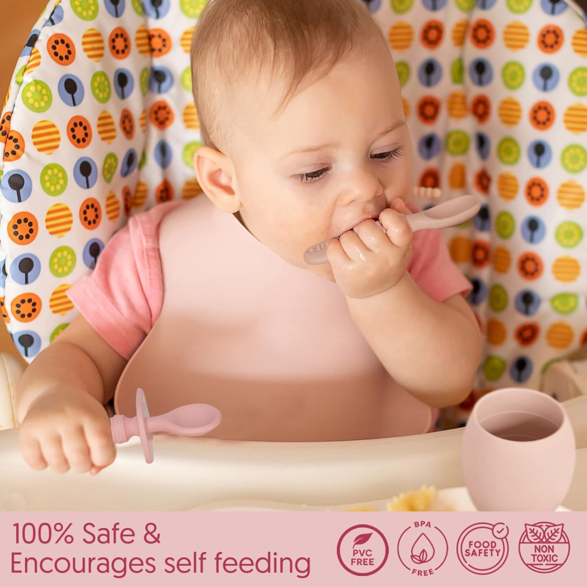 Sperric Toddler Baby Silicone Feeding Set - Baby Led Weaning Utensils, Silicone Bibs Feeding Cups Smooth Waterproof Material For Practical Eating, Set