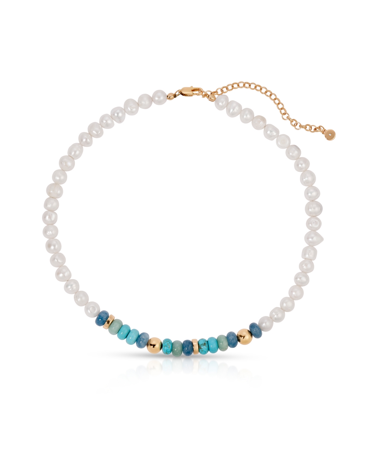 Cultivated Pearl Beaded Blue Mixed Gemstone Necklace - Turquoise