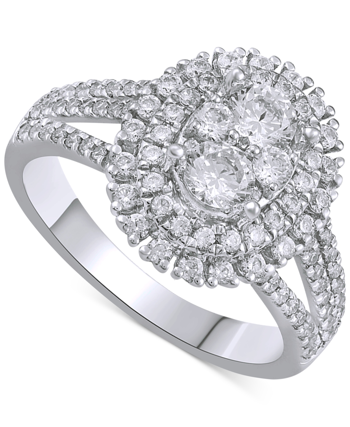 Macy's Diamond Double Halo Cluster Engagement Ring (1-1/4 Ct. T.w.) In 14k White Gold In White Gold