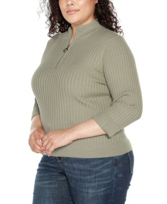 Black Label Plus Size Ribbed Quarter-Zip Sweater