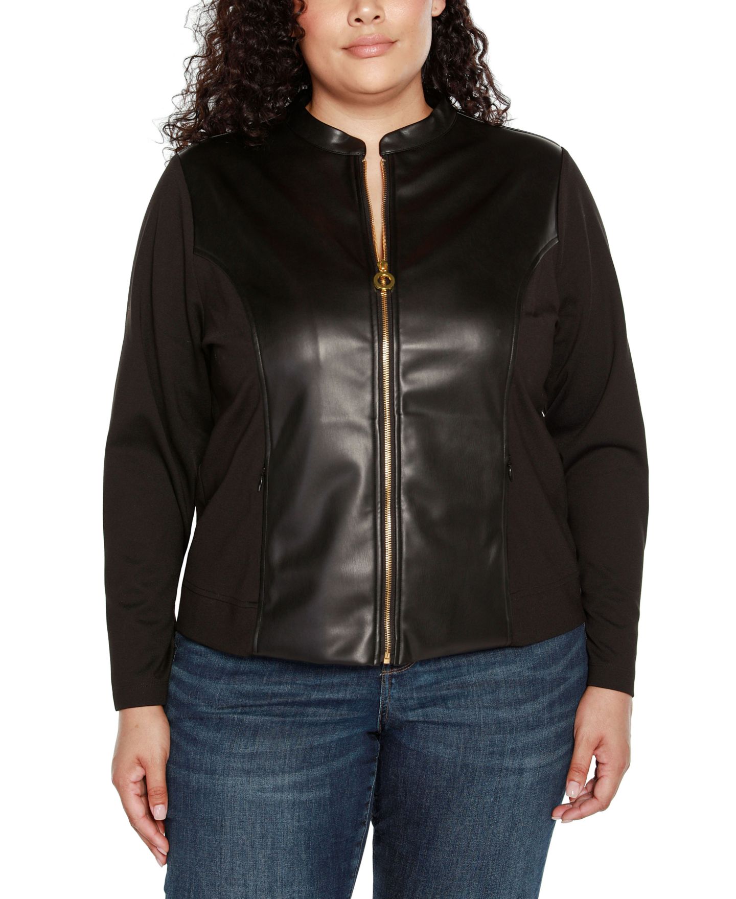 Женская куртка Belldini Black Label Plus Size Faux-Leather Moto, цвет: Чёрный — фото 1