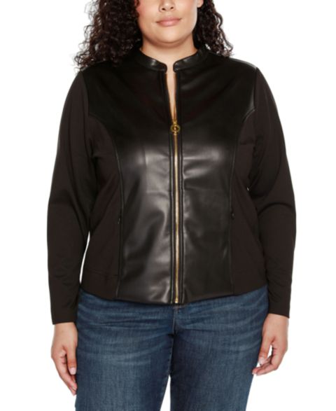Женская куртка Belldini Black Label Plus Size Faux-Leather Moto, цвет: Чёрный