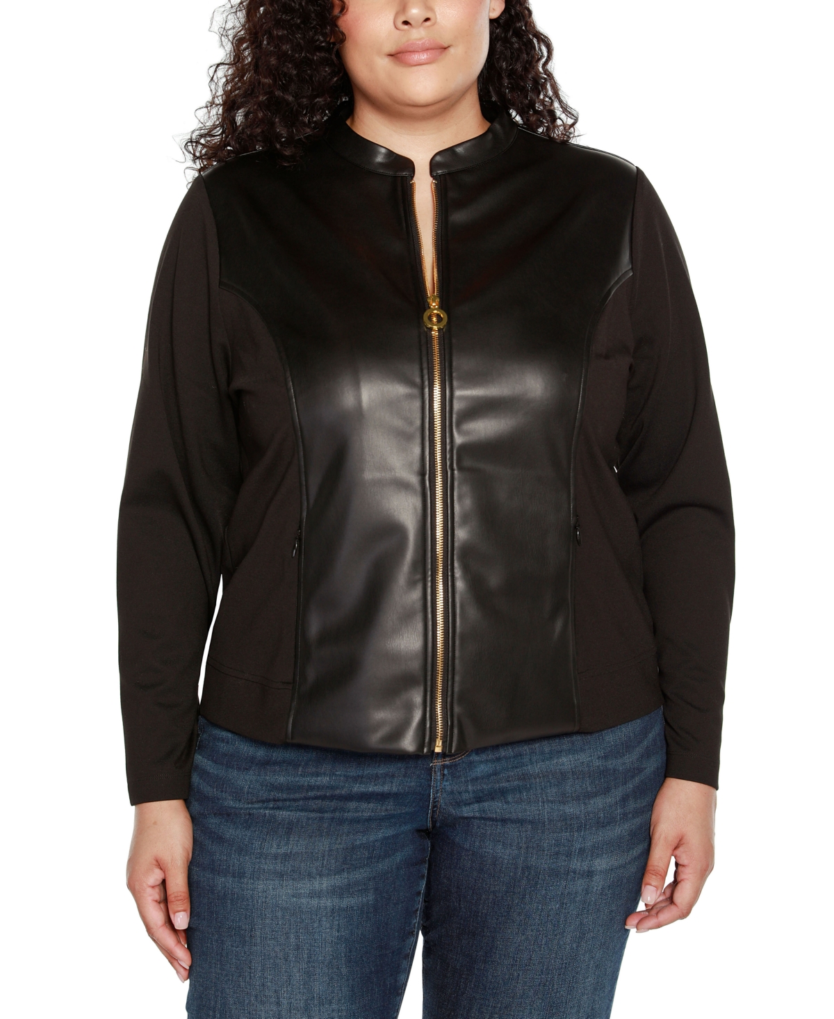 Belldini Black Label Plus Size Faux-leather Moto Jacket In Black