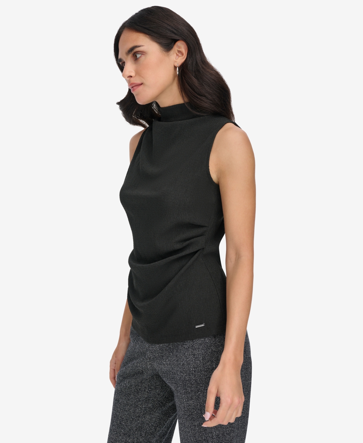 Calvin Klein Petite Textured Mock-Neck Ruched Blouse