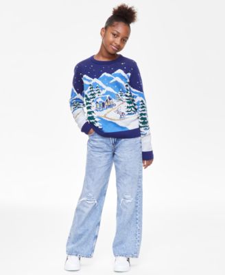 Holiday Lane - Big & Little Girls Snowy Town Crewneck Sweater