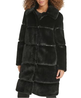 Women's Faux-Leather Trim Faux-Fur Coat