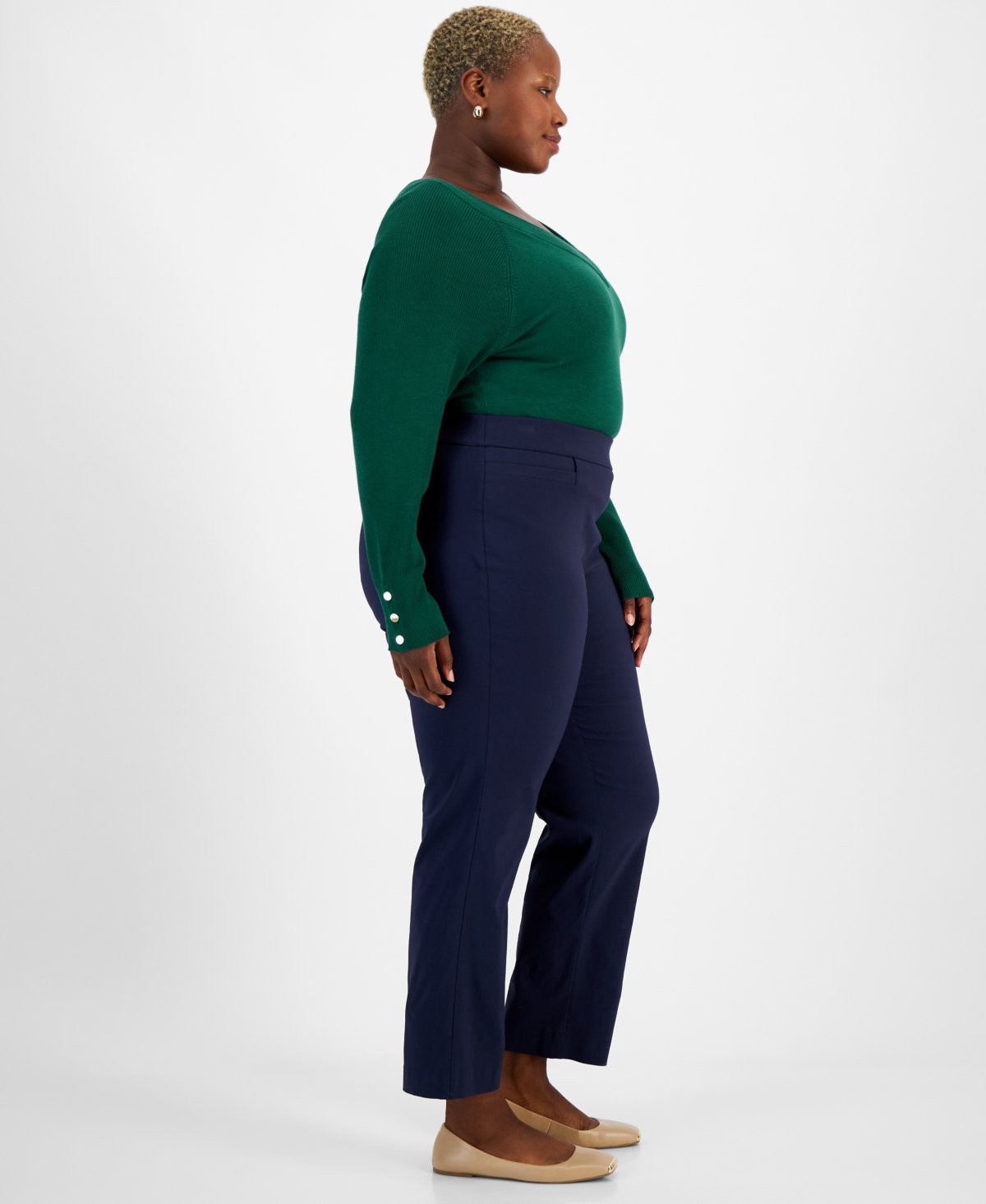 Jm Collection Plus Size High Rise Pull-On Straight Leg Pants, Created for Macy's
