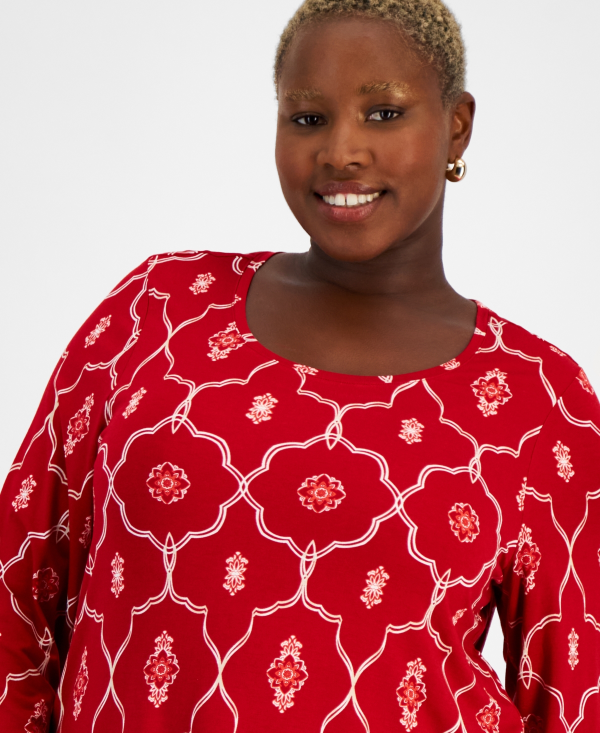 Jm Collection Plus Size Fancy Framework 3/4-Sleeve Top, Created for Macy's