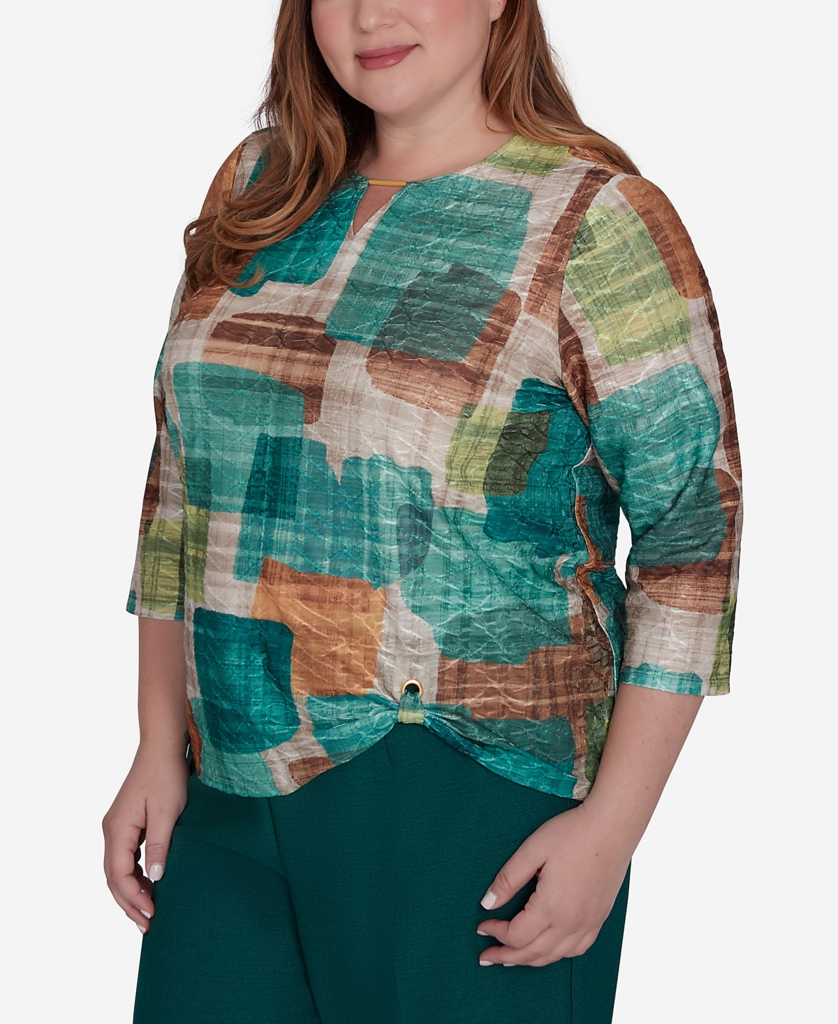 Alfred Dunner Plus Size Emerald Isle Colorblock Texture Top