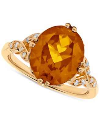 Macy's - Citrine (4-1/2 ct. t.w.) & Diamond (1/20 ct. t.w.) Statement Ring in 14k Gold