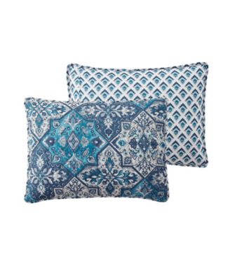 White Denim Medallion Reversible 3-Pc. Quilt Set, Full/Queen